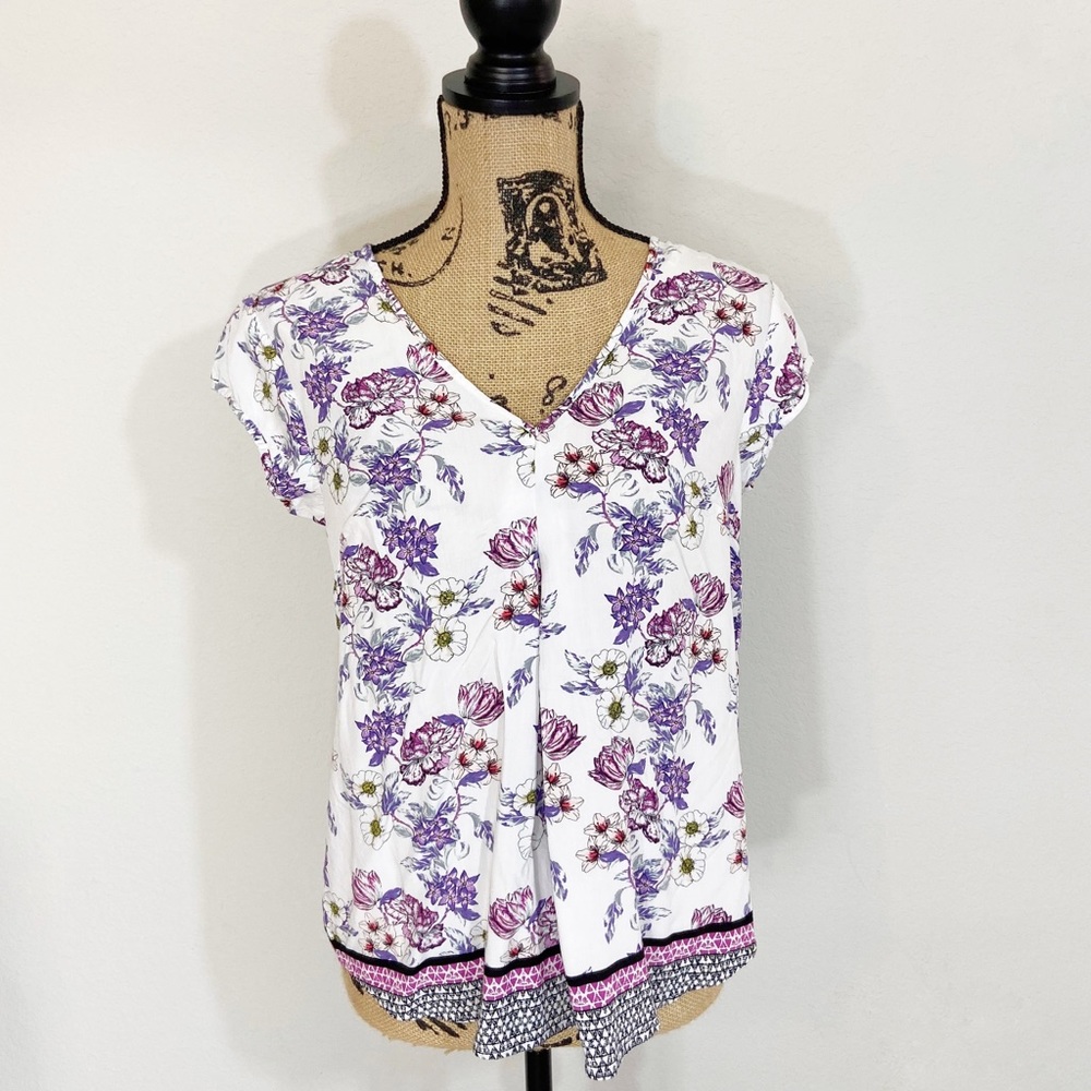 Daniel Rainn Double V Floral Pleat Blouse